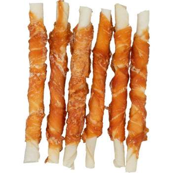 Wit buffelhuid staaf met kip 12 cm.  in zakje (6 stuks)