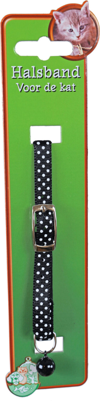Halsband Kat Zwart met witte Stippen (met elastiek)